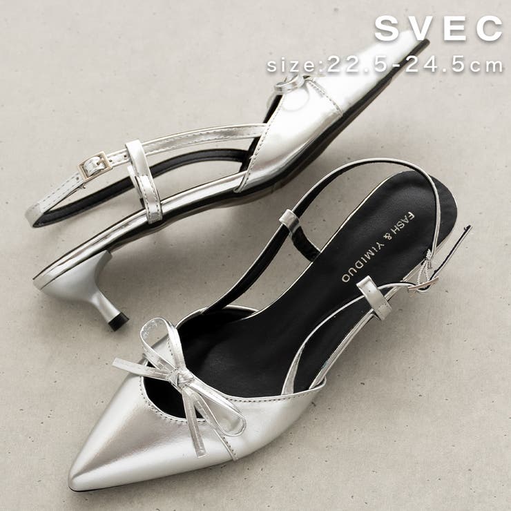 【5/16 1:59まで 5%OFFクーポン】SVEC パンプス ヒール 低め ミュール サンダル レディース シルバー リボンパンプス ポインテッドトゥ ローヒール 安定感 歩きやすい 韓国ファッション フォーマル 通勤 オフィス カジュアル オケージのサムネイル