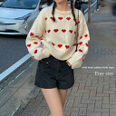 【8/11まで5%OFFクーポン】IRADOWL トップス ニット ニットトップス ハート ハート柄 ミニハート リブ ルーズ ラウンドネック 長袖 韓国 韓国ファッション 秋服 冬服 秋 冬 秋冬 オフィス オフィスカジュアル ガーリー フレンチ レト