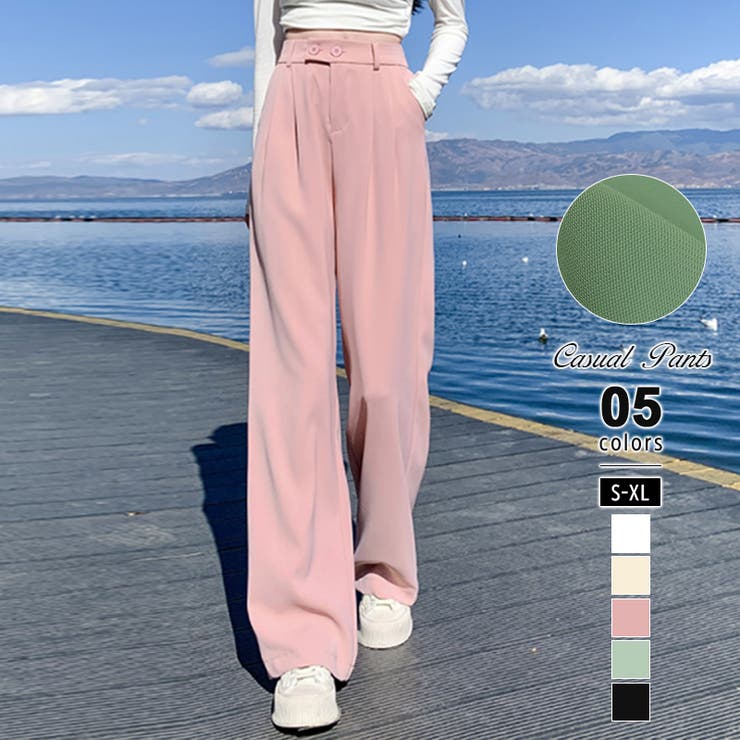 【10％OFFクーポン！2/23(月)1:59まで】COCOMOMO スラックス セミワイドパンツ ダブルボタン ハイウエスト ボトムス レディース ズボン ワイドパンツ おしゃれ 無地 大人 上品 オフィス カジュアル 通勤 通学 春 夏 韓国 韓国フ