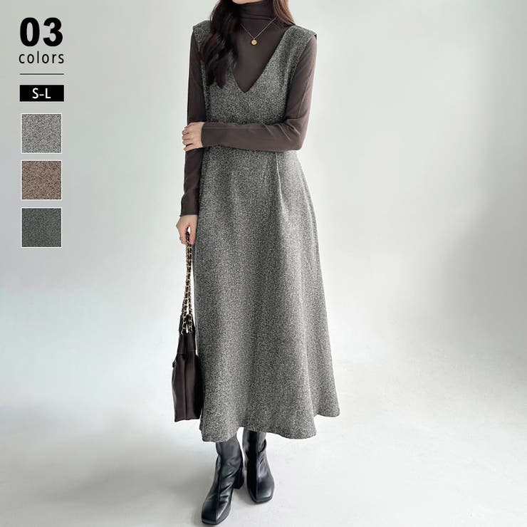 【10％OFFクーポン！11/27(木)1:59まで】COCOMOMO ジャンパースカート Vネックワンピース ワンピース レディース ワンピース ロング ジャンスカ オールインワン Vネック ノースリーブ フレア 秋冬 ゆったり 大きいサイズ オフィス