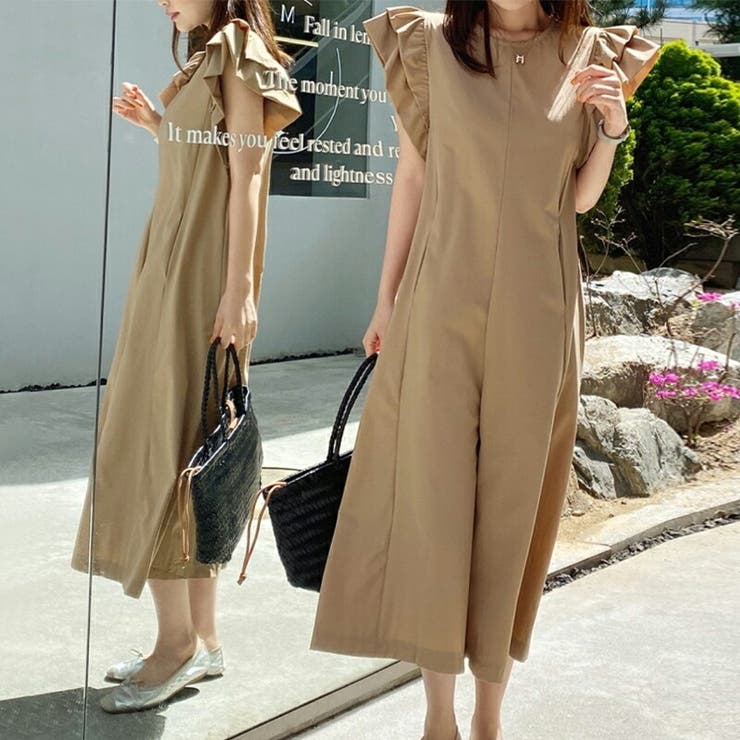 COCOMOMO オールインワン フリル袖 フレンチスリーブ サロペット レディース 服 パ...