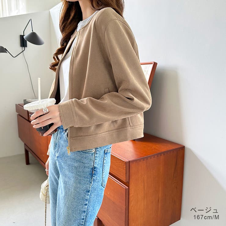 COCOMOMO フェイクスエードノーカラーブルゾン ジャケット アウター レディース ノーカラージャケット ノーカラー ブルゾン ライダース 長袖 羽織 ポケット シンプル オフィス オフィスカジュアル 上品 カジュアル 大人 可愛い 春 秋 冬 韓国 shoplistselect-10053709 SHOPLIST サンプル画像2