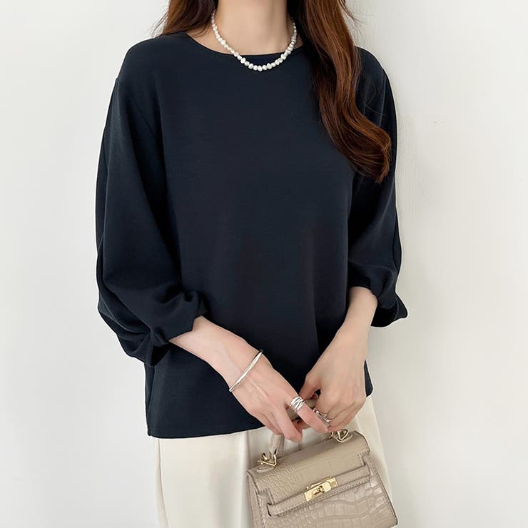 【10％OFFクーポン！9/24(木)1:59まで】COCOMOMO 袖デザインパフスリーブカットソー パフスリーブ 七分袖カットソー tシャツ レディース トップス クルーネック ボリューム袖 体型カバー オフィス オフィスカジュアル シンプル きれい shoplistselect-10040563 SHOPLIST サンプル画像2