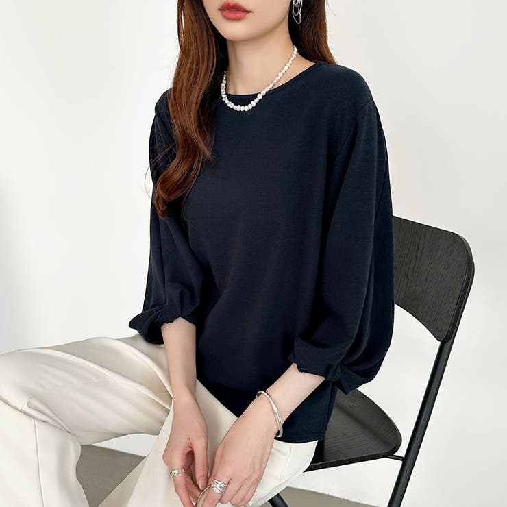 【10％OFFクーポン！9/24(木)1:59まで】COCOMOMO 袖デザインパフスリーブカットソー パフスリーブ 七分袖カットソー tシャツ レディース トップス クルーネック ボリューム袖 体型カバー オフィス オフィスカジュアル シンプル きれい shoplistselect-10040563 SHOPLIST サンプル画像3