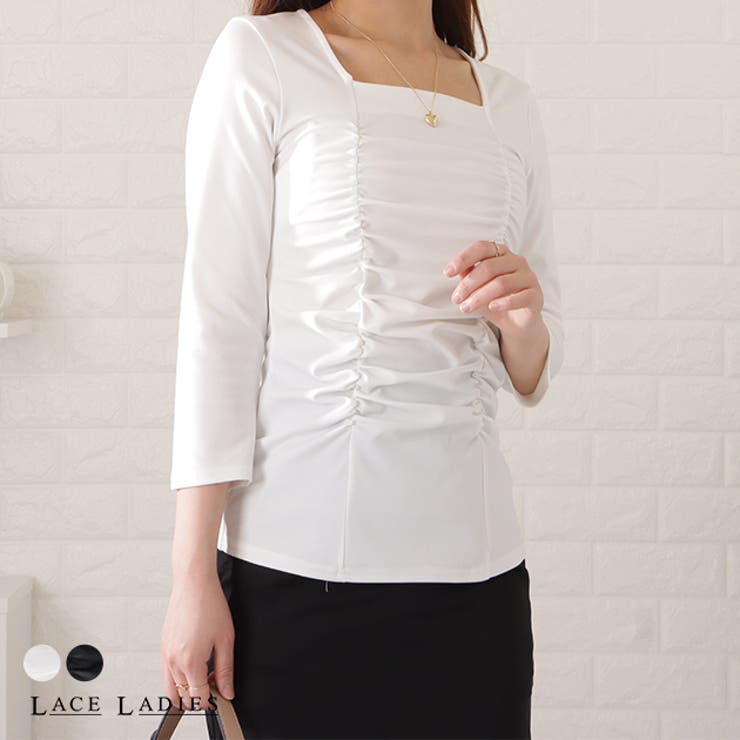 レースレディース 7分袖ギャザーフロントプルオーバー レディース トップス ブラウス 長袖 エレガント スクエアネック 春 夏 秋 冬 華やか 存在感 立体感 ワンカラー 上品 シンプル オフィス セレモニー フォーマル オンコーデ 冠婚葬祭 トップス