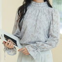 【5%OFFクーポン 9/11 1:59まで】レースレディース プチハイネック 花柄 レース シアー 長袖 ブラウス 女性 レディース トップス プルオーバー 春 夏 単色 無地 透け感 シフォン キャンディ袖 フリル ギャザー 上品 クラシカル フェミ