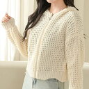 レースレディース フロントジップ フーデット コンパクト ニット カーディガン 女性 レディース トップス セーター 秋 冬 単色 羽織り アウター ジャケット ローゲージ バルーン袖 ボリューム ショート丈 フード ドロップショルダー 華奢見え 細見