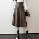 【マラソン期間中 5%OFFクーポン】レースレディース ハイウエスト レザー調 Aライン ミディ丈 スカート 女性 レディース ボトム 秋 冬 腰高設計 ミディアム ひざ下 フレア 大人 シック オンコーデ 辛口 きれいめ モード 単色 無地 合成皮革