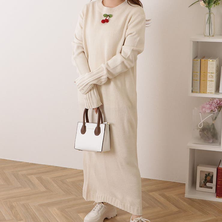 【10％OFFクーポン！11/27(木)1:59まで】レースレディース ラウンドネック リブ ニット ロング ワンピース 女性 レディース スカート オールインワン 秋 冬 ウィンター セーター ウォーミー ゆるコーデ Aライン ゆったり マキシ丈 ラフ