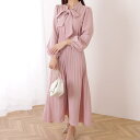 【5%OFFクーポン 9/11 1:59まで】レースレディース ボウタイ付き パフスリーブ プリーツ ロング ワンピース 女性 レディース 春 夏 秋 冬 オールシーズン マキシ Aライン 上品 きれいめ ギャザー フリル フレアスカート 着回し シンプ