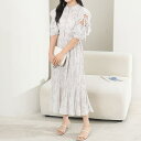 【5%OFFクーポン 9/11 1:59まで】レースレディース ボタニカル柄 袖カットアウト プリーツ ロング ワンピース 女性 レディース スカート ドレス 春 夏 秋 冬 マキシ 花 フラワー 植物 バンドカラー ブラウス フリル 透け感 シアー フ