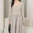 【5%OFFクーポン 9/11 1:59まで】レースレディース ラウンドネック 切り替え ギャザー ロング ワンピース 女性 レディース スカート オールインワン 春 秋 冬 単色 ワントーン Uネック ドッキング 異素材 長袖 ドレス マキシ丈 くるぶ