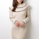 【5%OFFクーポン 9/11 1:59まで】レースレディース ビッグカラー 配色 ライン サイド スリット ニット ワンピース 女性 レディース スカート オールインワン 春 秋 冬 単色 無地 リブ ティアード ダブル Iライン タイト エレガント