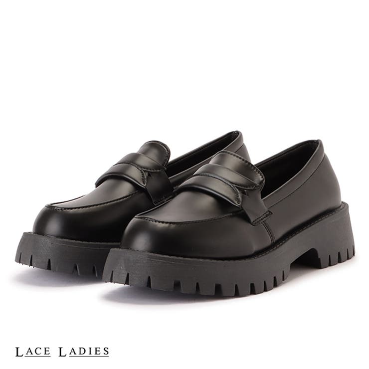 Thick Sole - レースレディース 厚底 コインローファー ドレスシューズ ラウンドトゥ PUレザー スムース ボリュームソール レディース シューズ 春 秋 冬 美脚 脚長 シンプル きれいめ カジュアル フェミニン ガーリー マニッシュ 上品 オフィスカジュアル 通
