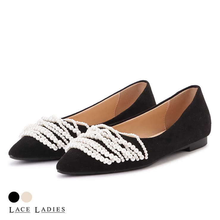 【10％OFFクーポン！11/27(木)1:59まで】レースレディース パールラインポインテッドトゥパンプス レザ..