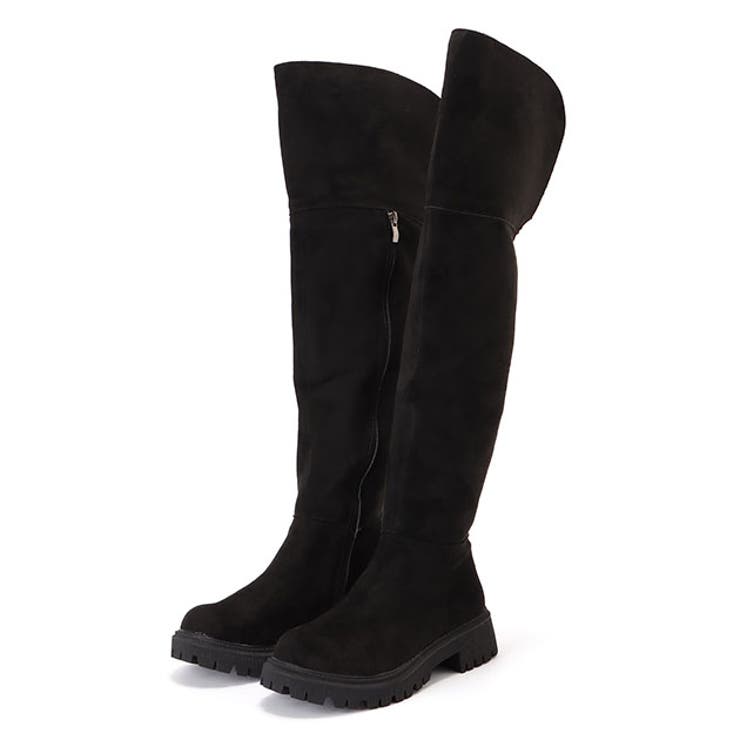 【10％OFFクーポン！11/27(木)1:59まで】レースレディース バックスリット入りスエード調ニーハイブーツ 女性 レディース 靴 シューズ 秋 冬 合皮 フェイクレザー ロング丈 トラックソール カジュアル フラット サイドジップ カジュアル ベ