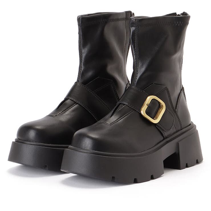 Thick Sole - 【10％OFFクーポン！5/27(水)1:59まで】レースレディース ベルト付き 厚底 フラット ショート ブーツ 女性 レディース 靴 スニーカー シューズ 秋 冬 合成皮革 マット シンプル ラウンドトゥ カジュアル ゴツめ 辛口 存在感 ボリューム
