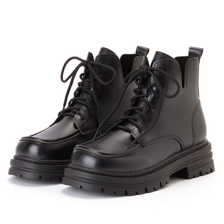 Thick Sole - レースレディース レザー調 厚底 レースアップ ショート ブーツ 女性 レディース 靴 スニーカー シューズ ハイカット 秋 冬 合成皮革 マット ローファー ツヤ クラシカル ストリート マニッシュ ボリューム 存在感 シューズ・靴
