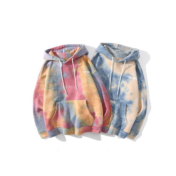 【10％OFFクーポン！5/27(水)1:59まで】HOOK タイダイ柄パーカー カップル ペアルック お揃い 服 冬 秋 ビッグシルエット メンズ レディース オーバーサイズ ユニセックス 韓国ライク おそろ オルチャン ファッション ストリート 個性 2