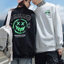 HOOK 【HOOK】【新作】 ストリートユニセックスプリント入りスウェット 韓国ファッション 長袖トレーナー ストリート系 ロンT オーバーサイズ パーカー ...