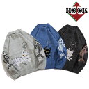 HOOK 【HOOK】個性派・かわいい猫とサカナ刺繍ニットセーター メンズ カップル ペアルック お揃い 服 冬 秋 ビッグシルエット メンズ レディース オー...
