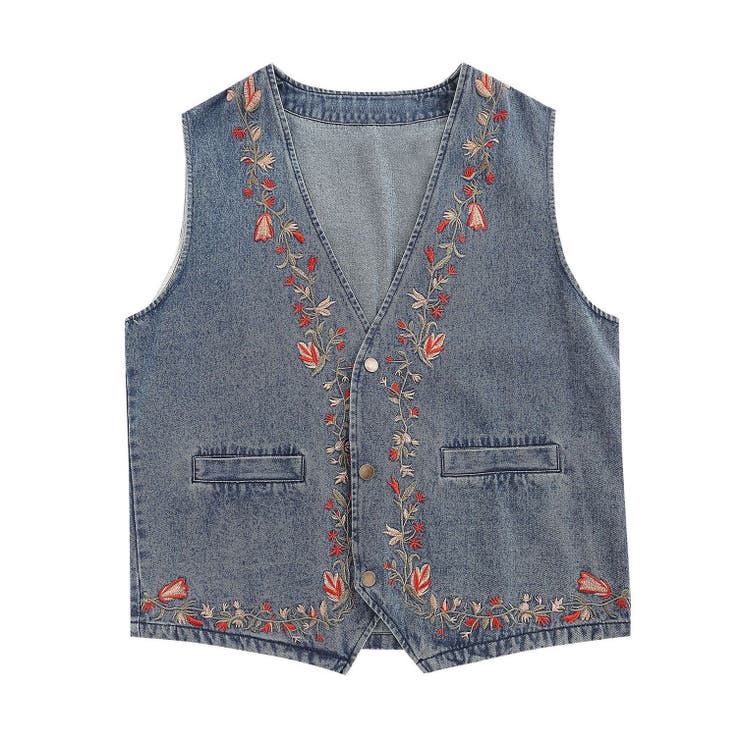 【10％OFFクーポン！3/26(木)1:59まで】HOOK 【HOOK】ヴィンテージ風花模様刺繍vネックデニムベスト ストリート系 ロンT スウェット メンズ レディース 韓国ファッション 長袖 ビッグシルエット 柄シャツ オーバーサイズ カジュアル
