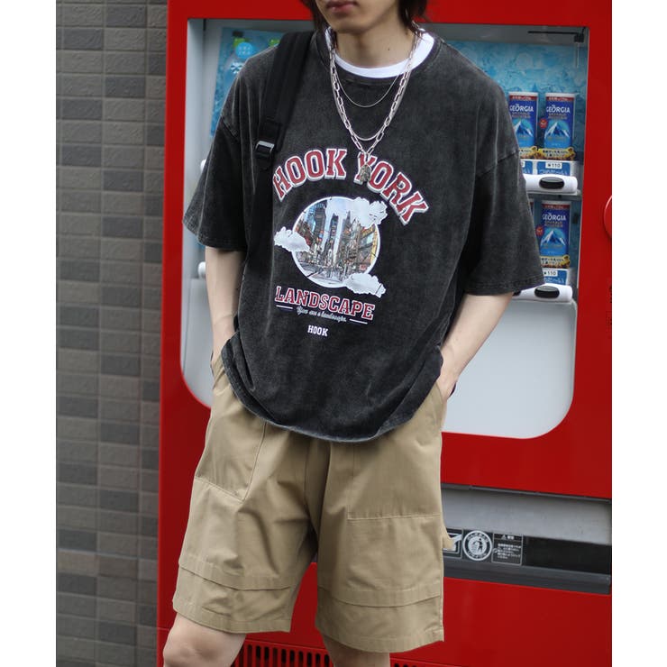 【10％OFFクーポン！5/27(水)1:59まで】HOOK HOOK -original- 古着風都市グランジプリント半袖Tシャツ 半袖ビッグTシャツ 半袖ビッグTシャツ メンズ レディース カップル ペアルック お揃い 服 春夏秋冬 ビッグシルエット 2