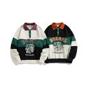 HOOK HOOK -original- アメカジカートゥーンキャラクター刺繍袖配色切り替えポロスウェット トップス