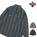 HOOK 【HOOK】古着風ストライプ総柄ビッグシャツ ユニセックス 韓国ファッション メンズ レディース オーバーサイズ 古着 ビッグサイズ 秋冬 トップス