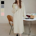 maison de LATIR 楽ちんハーフジップニットワンピース ワンピース ニットワンピース ロングワンピース ハーフジップ ニット長袖 立ち襟 カジュアル 体型カバー ゆったり リラックス デイリーコーデ お家デート 空港ファッション レディース