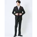 TAKA-Q MEN 光沢ウール混 スリムフィット 2ボタン3ピーススーツ 千鳥黒 スーツ