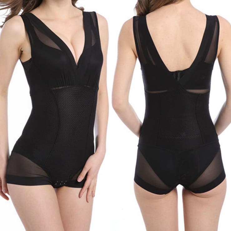 【10%OFFクーポン!11/27(木)1:59まで】レースレディース Vネック シアー ドッキング ボディシェイパー 女性 レディース 肌着 補正下着 インナ...