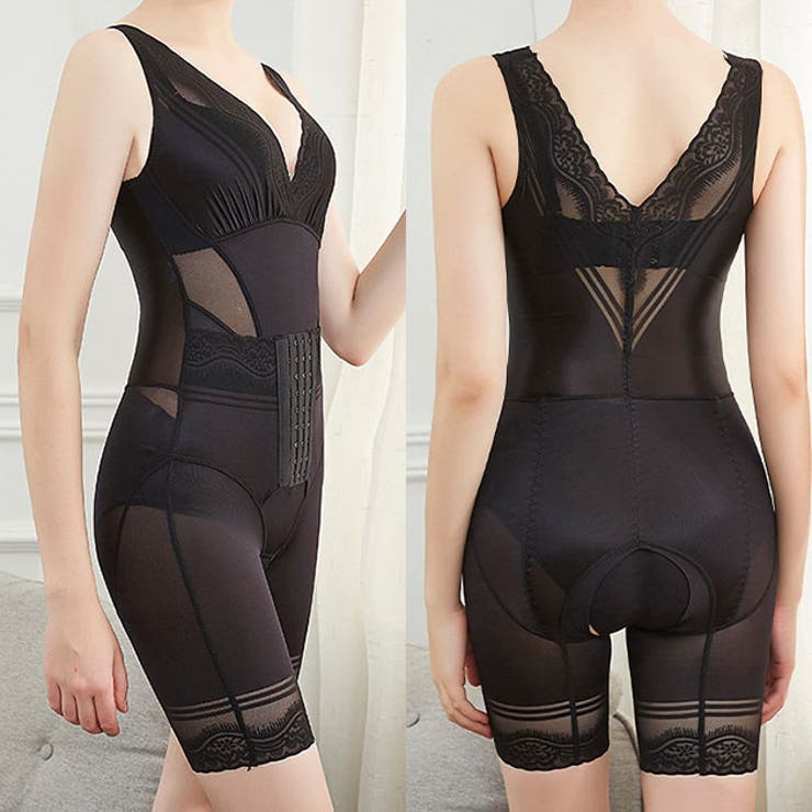 【10%OFFクーポン!11/27(木)1:59まで】レースレディース Vネック ホック付き レーシィ 3分丈 ボディシェイパー 女性 レディース 肌着 補正下...