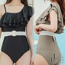 レースレディース ベルト付きフリルワンショルダーワンピース 水着2点セット かわいい 女性 スイムウェア スイミング レディース ママ水着 海 プール ビーチ 水着