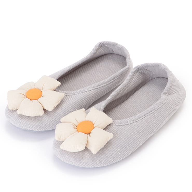 レースレディース 3D フラワー付き バレエ ルーム シューズ レディース 女性 スリッパ 靴 室内履き 秋 冬 コーデュロイ 凹凸 フラット 薄型 入院 旅行...