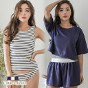 レースレディース カバーTシャツ&ショートパンツ付 スポーティタンキニ 水着4点セット セパレート 新作 タンキニ 可愛い ビーチ レディース セット水着 水着