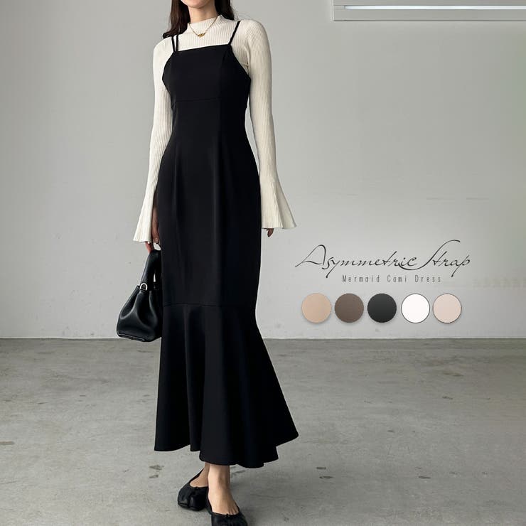 【20％OFFクーポン！3/21(土)限定】Louere Louere アシメストラップマーメイドキャミワンピース ワンピース・ドレス
