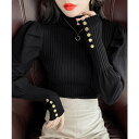 SUNSHINE CLOSET ボトルネックニットトップス 袖口金ボタン トップス