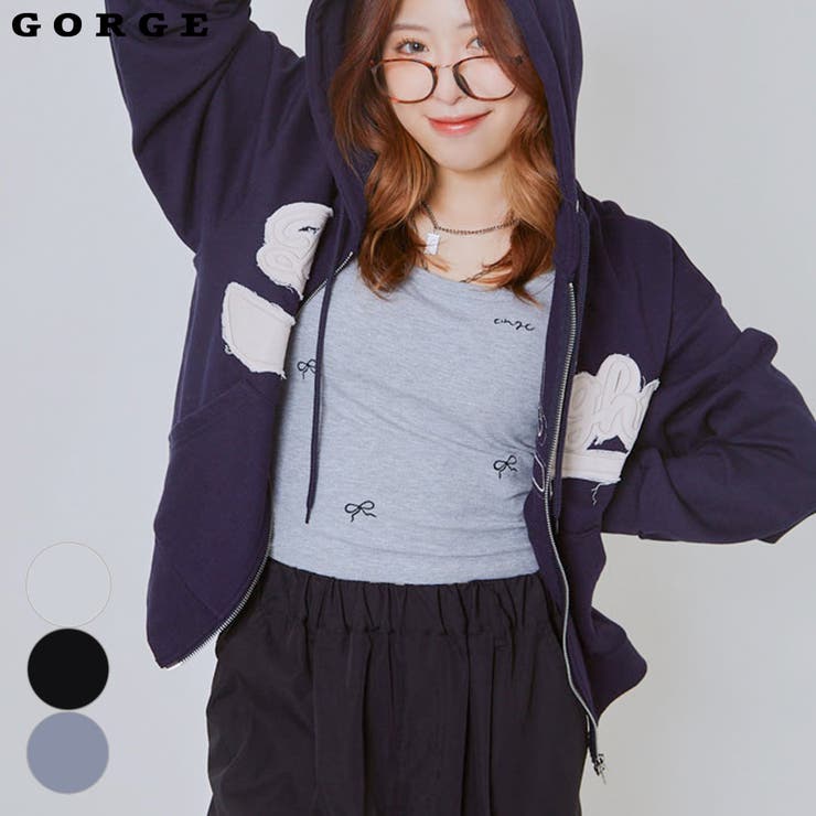 GORGE 《刺しゅうリボン×リブ素材》レディース タンクトップ パッド付き カットソー 春夏秋 トップス