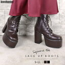 【10%OFFクーポン 9/9 23:59まで】LibertyDoll 10.5cmヒール 歩きやすい 履きやすい 韓国 靴 ワンピース パーティー レディース スクウェアトゥ 厚底 レースアップブーツ ☆1542 シューズ・靴