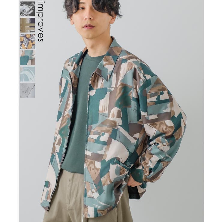 【10％OFFクーポン！2/10(火)1:59まで】improves 総柄 シャツジャケット メンズ グラフィック アニマル柄 オーバーサイズ ジョーゼット 総柄プリント 柄シャツ スウィングトップ とろみ素材 セットアップ 可能 秋冬 秋 冬 秋服 冬