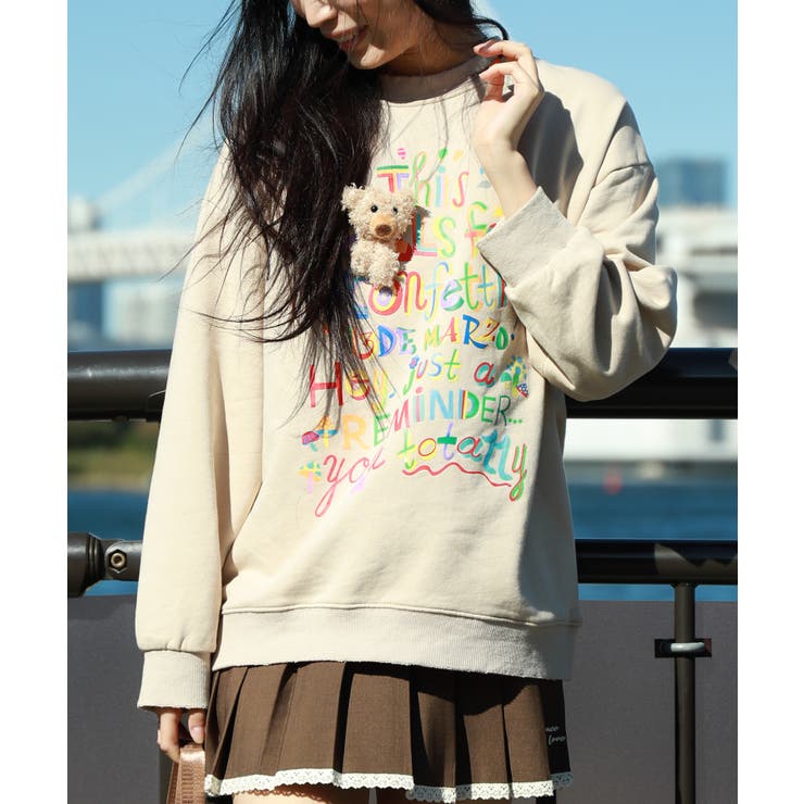 【10％OFFクーポン！3/26(木)1:59まで】HOOK 【HOOK】for　girls ダメージ加工ポッププリントスウェット トップス