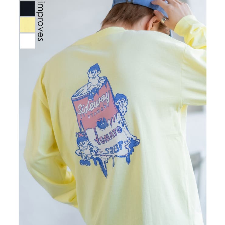 improves 長袖Tシャツ メンズ SIDEWAY STANCE サイドウェイスタンス オリジナルプリント スープ缶 カットソー ロンT カジュアル スケーター ストリート 古着MIX 韓国 トップス
