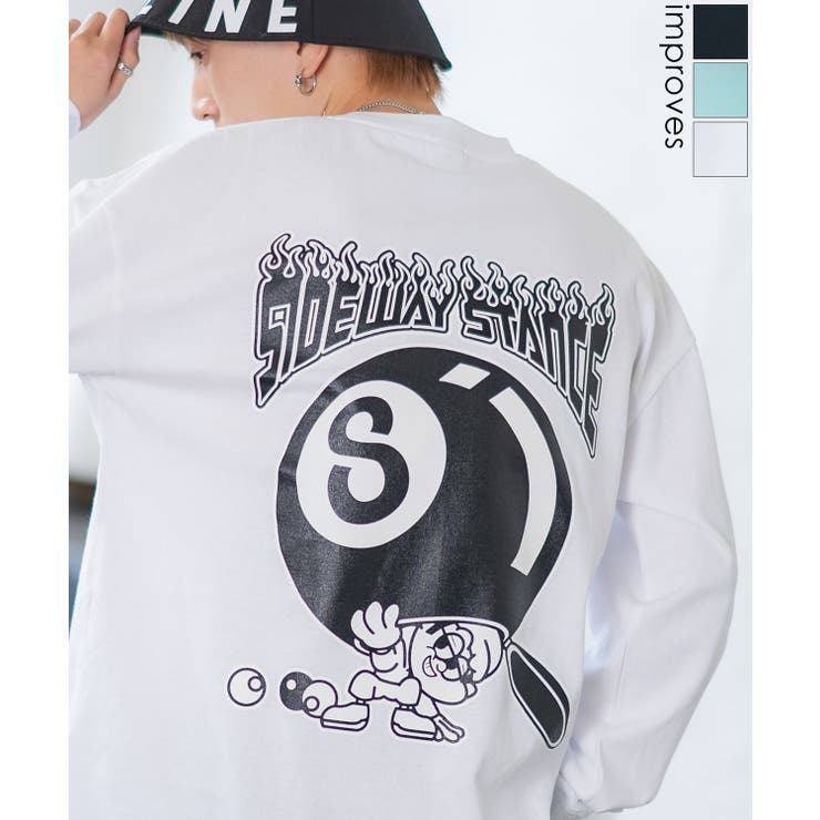 【10％OFFクーポン！1/16(金)1:59まで】improves 長袖Tシャツ メンズ SIDEWAY STANCE サイドウェイスタンス オリジナルプリント Sボール カットソー ロンT カジュアル スケーター ストリート 古着MIX 韓国 トップ