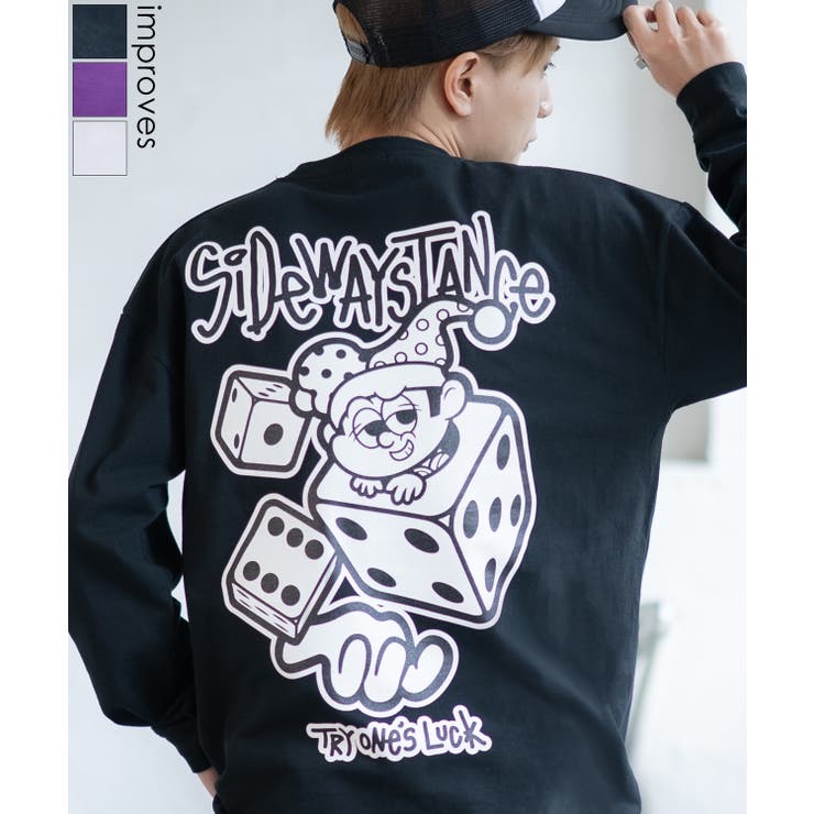 【10％OFFクーポン！1/16(金)1:59まで】improves 長袖Tシャツ メンズ SIDEWAY STANCE サイドウェイスタンス オリジナルプリント ダイス カットソー ロンT カジュアル スケーター ストリート 古着MIX 韓国 トップス