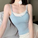 【5/15限定 15%OFFクーポン】レースレディース レース リボン フェイクレイヤード カップ付き キャミソール 女性 レディース 肌着 ブラジャー ブラト...