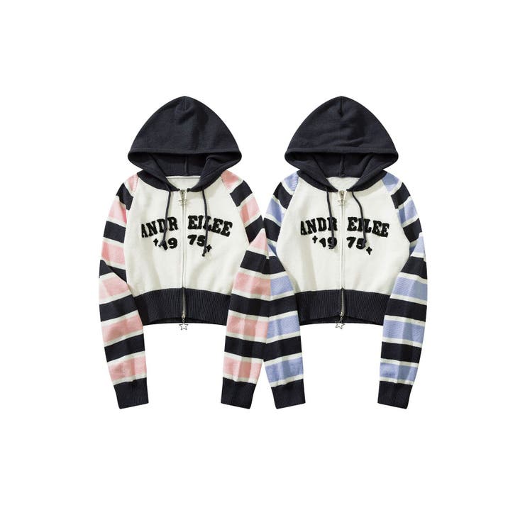 【10％OFFクーポン！配布中！】HOOK 【HOOK】for girls ショット丈　ラグランスリーブボーダー袖フード..