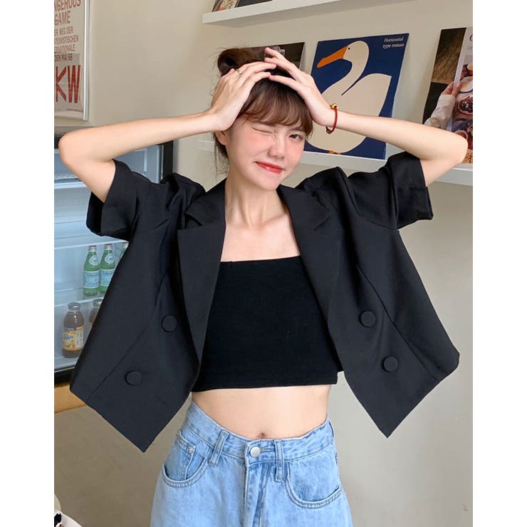 【10％OFFクーポン！9/11(金)1:59まで】kirakiraShop 【SHOPLIST限定】サマーテーラードダブルジャケット アウター サマージャケット テーラードジャケット シャツジャケット 半袖 ハーフスリーブ ダブルボタン ショート丈 ク shoplistselect-10046303 SHOPLIST サンプル画像3