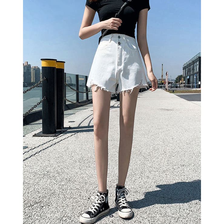 kirakiraShop 【SHOPLIST限定】ダメージデニムショートパンツ 4サイズ ボトムス ハ...