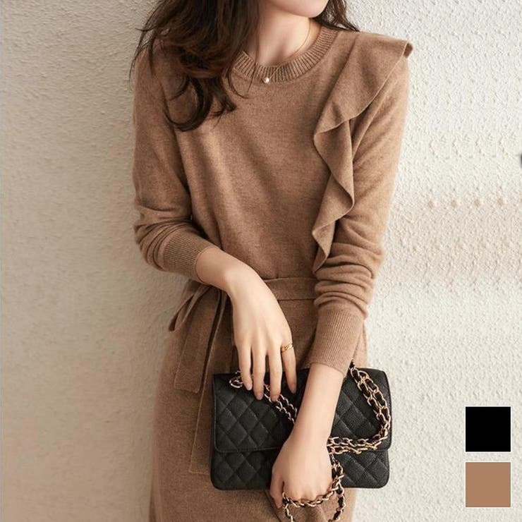 maison de LATIR 主役級の大人フェミニンニットワンピ ニットワンピース ロングワンピース フェミニン フリル 大人女子 上品 エレガント デート ディナー おでかけ レディース 冬結婚式